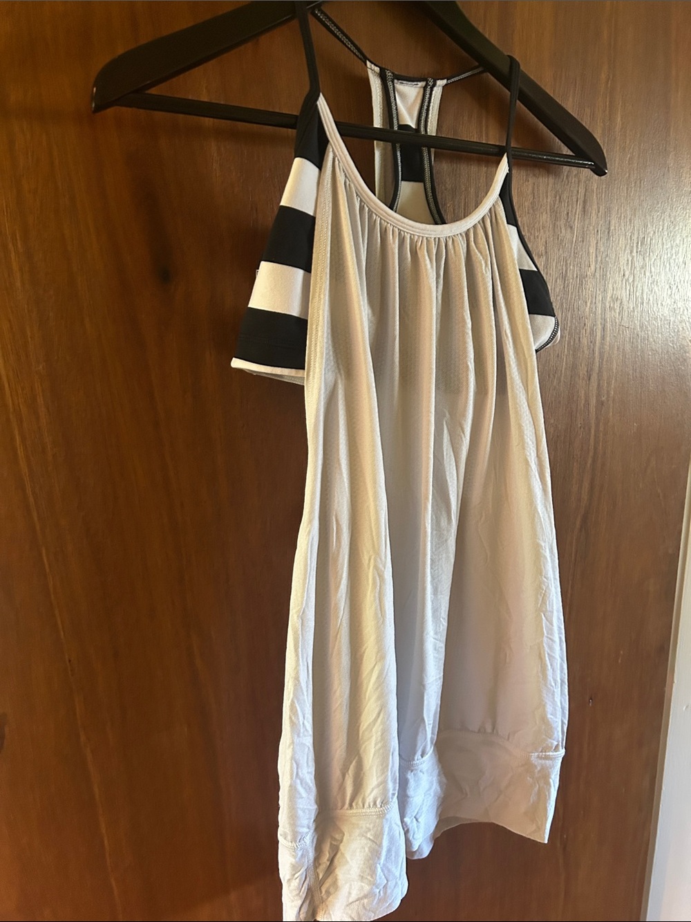 lululemon athletica White Tank with Black Striped Sleeve Accent